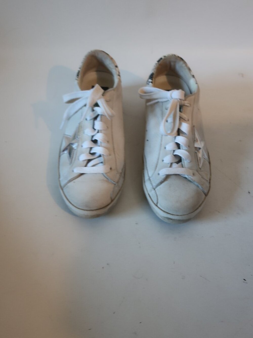 Womens Golden Goose White, Silver Star & Snakeskin Print Sneakers 38/8